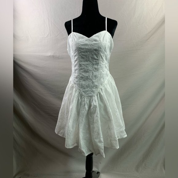 White Floral Eyelet Embroidery Cami Dress - Picture 5 of 9